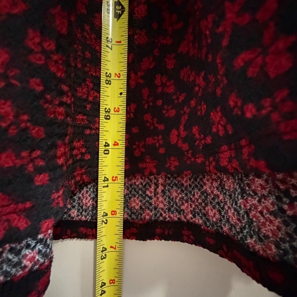 Sandra Darren Red Black Floral Crepe Tiered V-Neck boho cottagecore Dress 3X - Picture 11 of 12